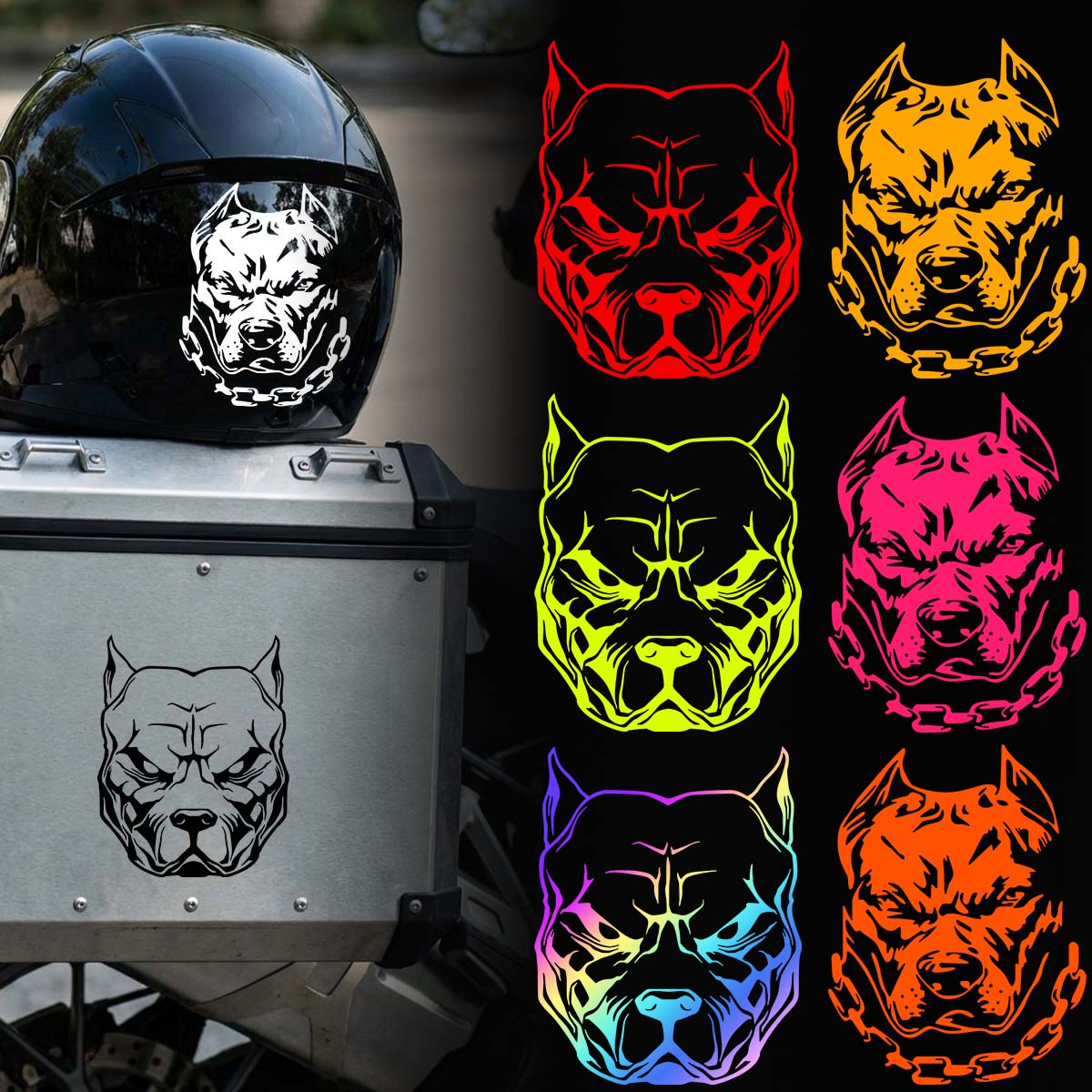 Motorcycle Gear Dogs - 2PCS/SET Multicolor Pitbull Dog Head Stickers,