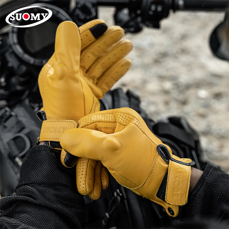 Motorcycle Gear Yellow - Non-Perforated Yellow Retro Leather Motorcycle Gloves